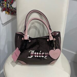 Juicy Couture Chocolate Brown/Dusty Blush Retro Vibe Satchel Bag